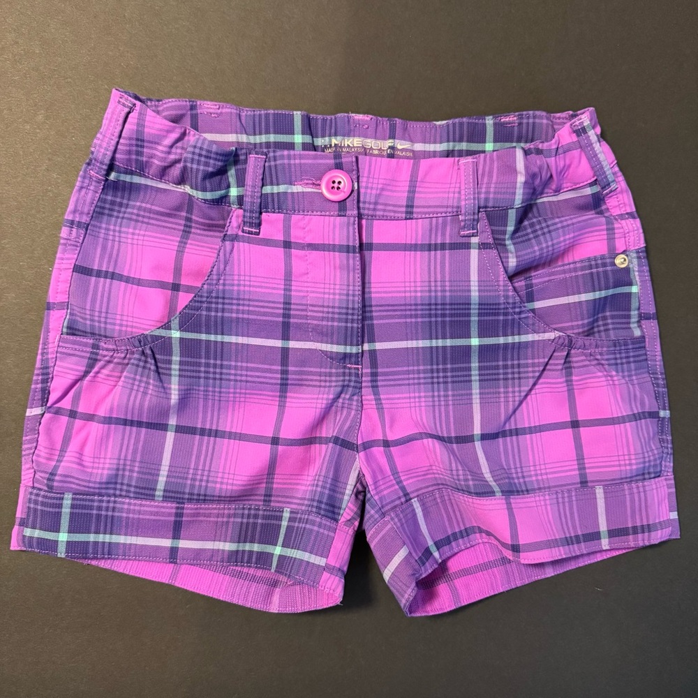 Nike Girls Dri-fit Purple Plaid Shorts, Youth Small, EUC $10